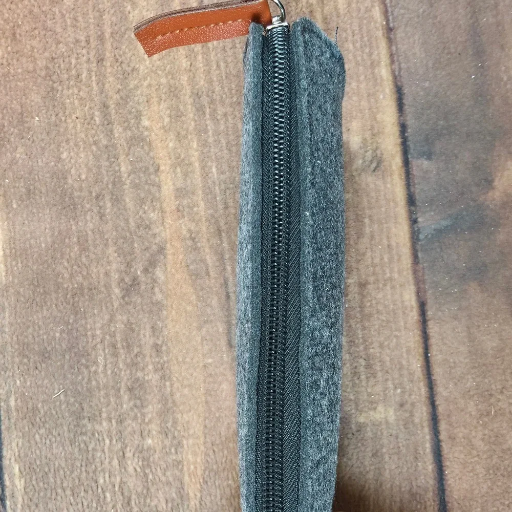NicPro Pencil Case Pouch Gray Excellent Felt Zippered Organizer Accessory Bag